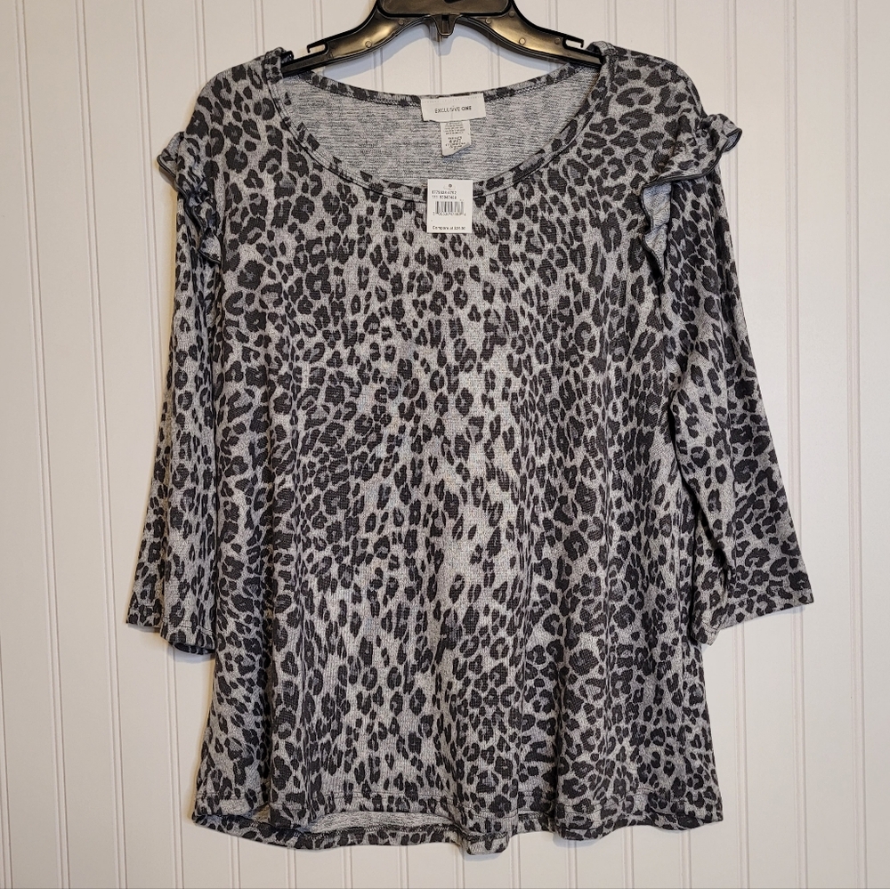 Exclusive One gray leopard print 3/4 sleeve top sz 2X NWT